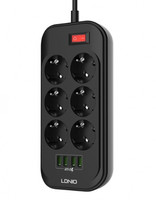 Удлинитель / Сетевой фильтр LDNIO SE6403 Defender Series 2500W 6 розеток, 4 USB, 2м