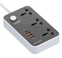 Удлинитель / Сетевой фильтр LDNIO SC3412, 2500W, 3 розетки, 3 USB QC 3.0, PD 3.0/20W, 2м